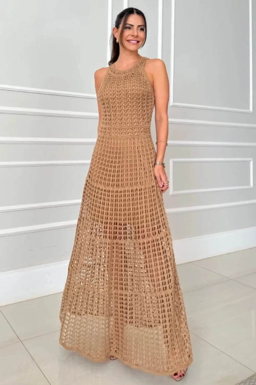 Hollowed-Out Sleeveless Maxi Dress - Maxi Dress by Trendsi | Available at Handbags Specialist Headquarter