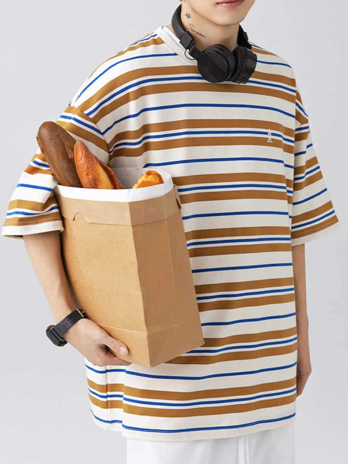 Men's Plus Size Basic style Round Neck Striped T-Shirt - Men's T-Shirt by Trendsi | Available at Handbags Specialist Headquarter