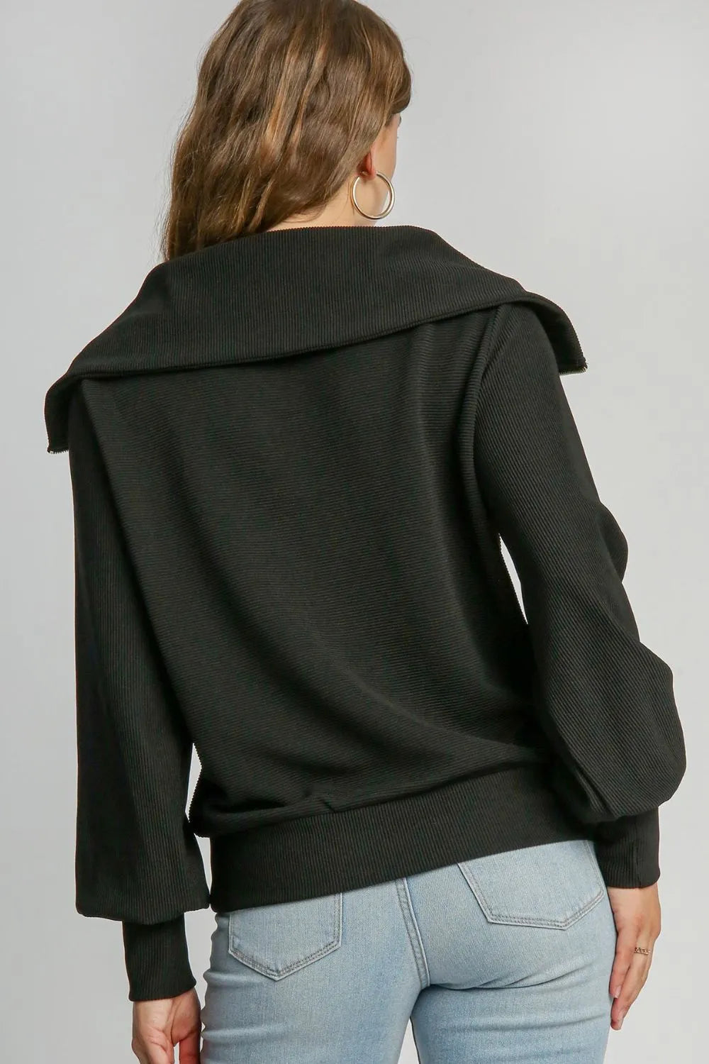 Umgee Full Size Ribbed Knit Half Zipper Sweatshirt Plus Size - Dresses by Trendsi | Available at Handbags Specialist Headquarter