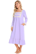 Lace Detail Square Neck Flounce Sleeve Night Dress - Sleepwear by Trendsi | Available at Handbags Specialist Headquarter
