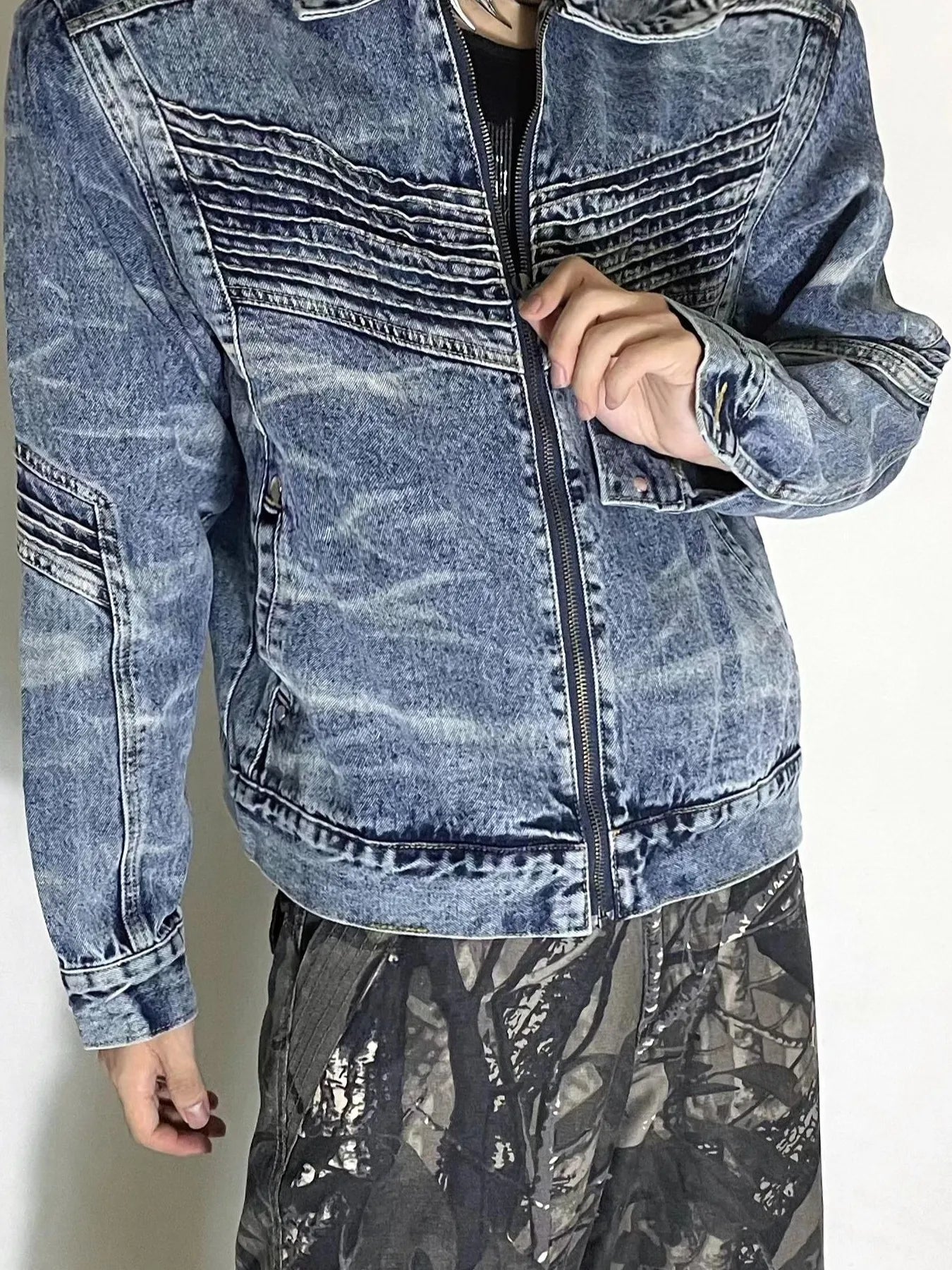 Men's Washed Zip Up Denim Jacket - Men's jackets by Trendsi | Available at Handbags Specialist Headquarter
