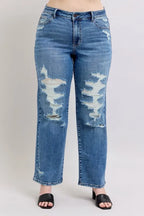 Judy Blue Full Size High Waist Heavy Destroy Straight Jeans Plus Size - Women / Jeans & Denim by Trendsi | Available at Handbags Specialist Headquarter