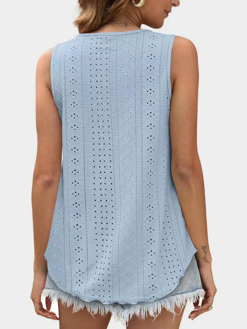 Florira Eyelet Round Neck Tank - Tops by Trendsi | Available at Handbags Specialist Headquarter