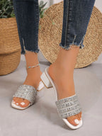Rhinestone Open Toe Block Heels Sandals - Women Sandals by Trendsi | Available at Handbags Specialist Headquarter