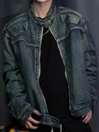 Men's Full Size Zip Up Washed Oversized Denim Jacket Plus Size - Men's jackets by Trendsi | Available at Handbags Specialist Headquarter