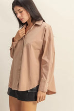 HYFVE Button Down Long Sleeve Shirt - Women's Down Shirt Tops by Trendsi | Available at Handbags Specialist Headquarter