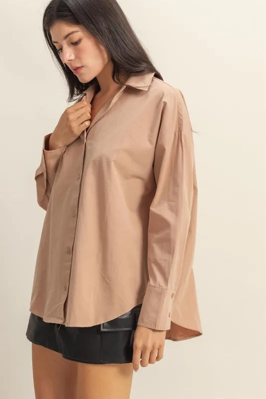 HYFVE Button Down Long Sleeve Shirt - Women's Down Shirt Tops by Trendsi | Available at Handbags Specialist Headquarter