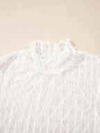 Sheer Mesh Patterned Lettuce Trim Slim Long Sleeve Top - Tops by Trendsi | Available at Handbags Specialist Headquarter