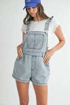 MABLE Square Neck Ruffle Shoulder Denim Overall Romper - Women / Jeans & Denim by Trendsi | Available at Handbags Specialist Headquarter