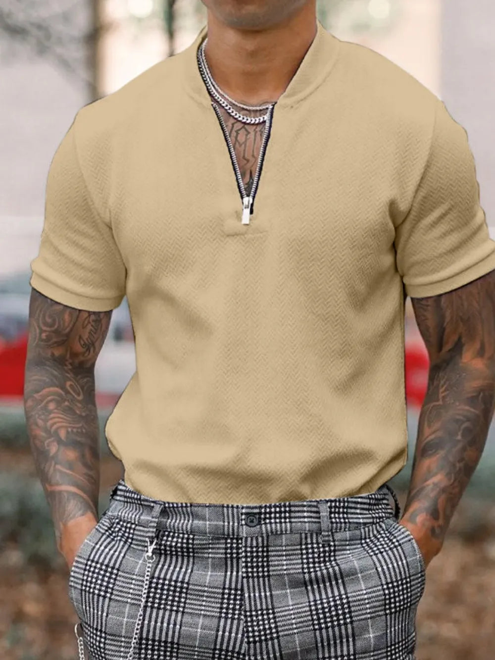 Men's Full Size Baseball Collar Solid Polo Plus Size - Men's Shirts by Trendsi | Available at Handbags Specialist Headquarter