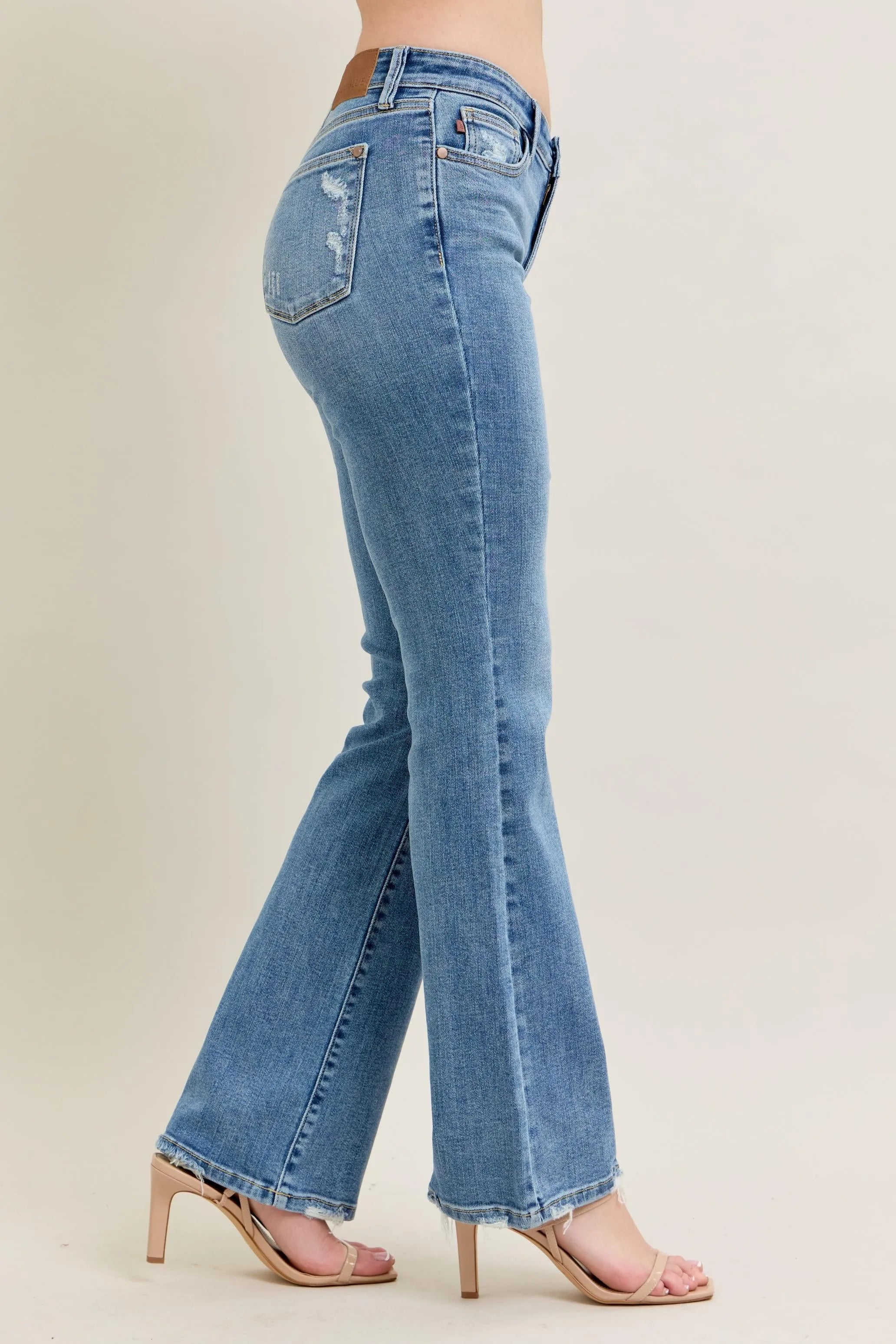 Judy Blue Full Size Mid Rise Wash Destroy Hem Bootcut Jeans Plus Size - Women / Jeans & Denim by Trendsi | Available at Handbags Specialist Headquarter