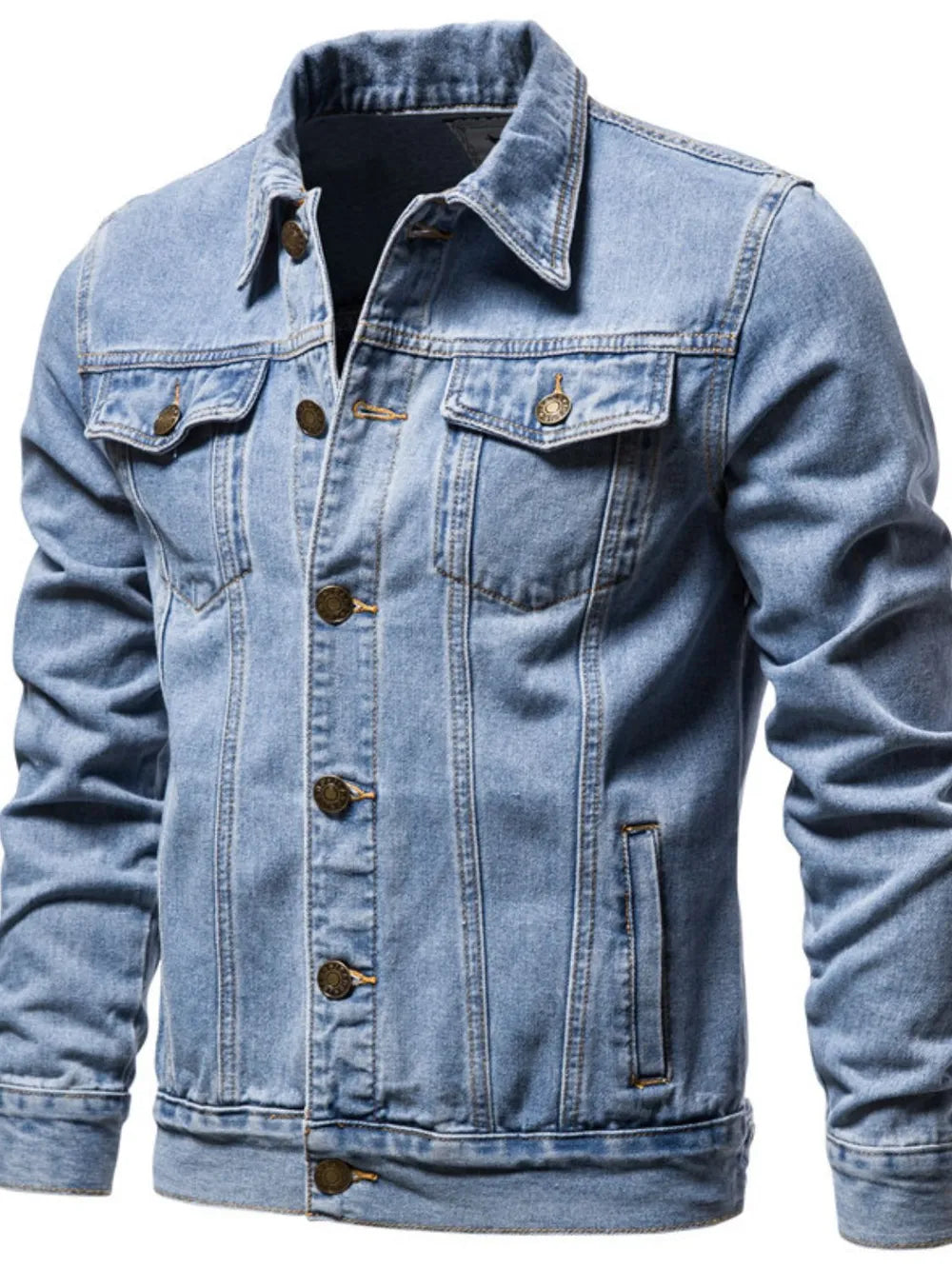 Men's Button Down Long Sleeve Denim Jacket - Men's jackets by Trendsi | Available at Handbags Specialist Headquarter