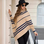StripeBat Shawl: Half Turtleneck Pullover Sweater - Women's Sweatshirt by Trendsi | Available at Handbags Specialist Headquarter