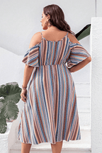 Plus Size Striped Cold-Shoulder Dress - Dresses by Trendsi | Available at Handbags Specialist Headquarter