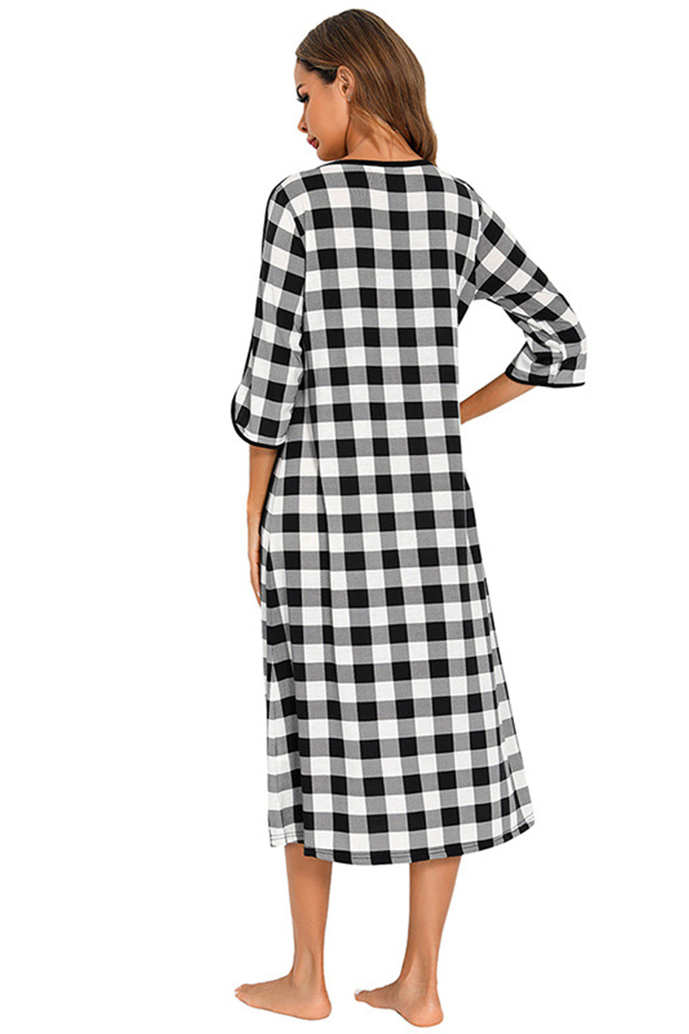 Round Neck Three-Quarter Sleeve Midi Night Dress - Sleepwear by Trendsi | Available at Handbags Specialist Headquarter