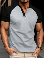 Men's Full Size Waffle-Knit Round Neck Contrast Polo Plus Size - Men's Polo shirt by Trendsi | Available at Handbags Specialist Headquarter