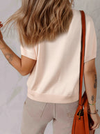 Pearl Embellished Bow Detail Short Sleeve Sweater - Tops by Trendsi | Available at Handbags Specialist Headquarter