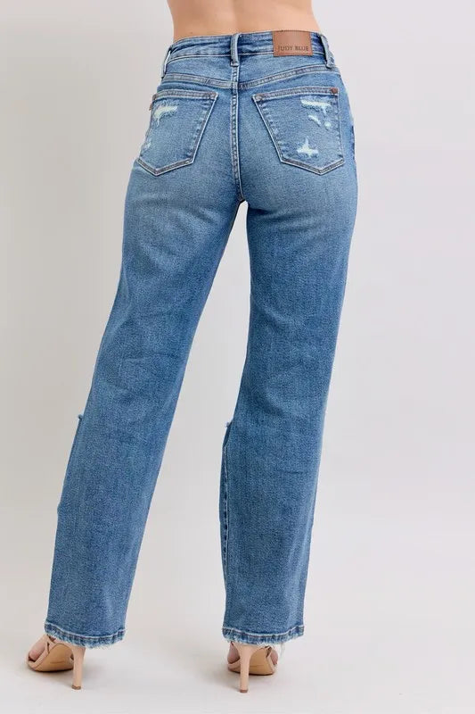 Judy Blue Full Size High Waist Heavy Destroy Straight Jeans Plus Size - Women / Jeans & Denim by Trendsi | Available at Handbags Specialist Headquarter