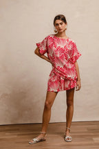 BiBi Print Woven Ruffled Sleeves Top - Tops by Trendsi | Available at Handbags Specialist Headquarter