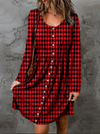 Double Take Full Size Plaid Round Neck Long Sleeve Magic Dress - Dresses by Trendsi | Available at Handbags Specialist Headquarter