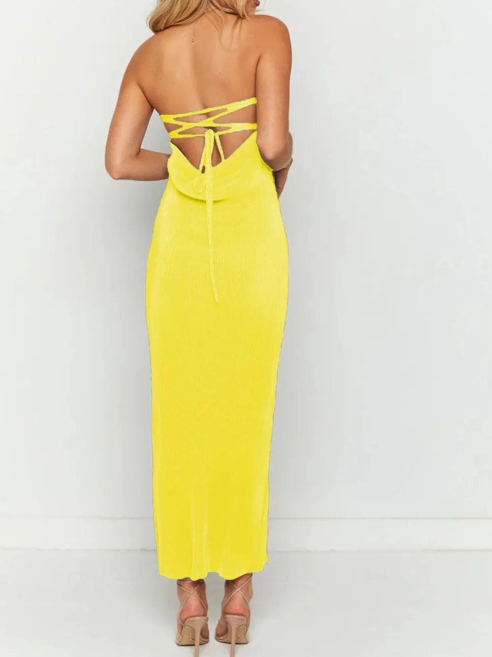 Lace-Up Back Tube Maxi Dress - Maxi Dress by Trendsi | Available at Handbags Specialist Headquarter