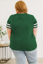 Plus Size Striped V-Neck Tee Shirt - Plus Size Shirts by Trendsi | Available at Handbags Specialist Headquarter