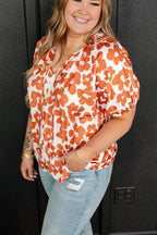 Plus Size Printed Tie Neck Short Sleeve Blouse - Plus Size Shirts by Trendsi | Available at Handbags Specialist Headquarter