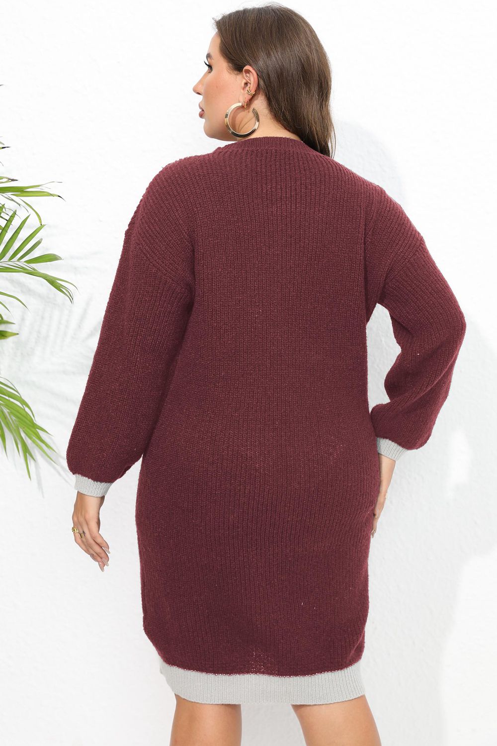 Plus Size Long Sleeve Sweater Dress - Dresses by Trendsi | Available at Handbags Specialist Headquarter