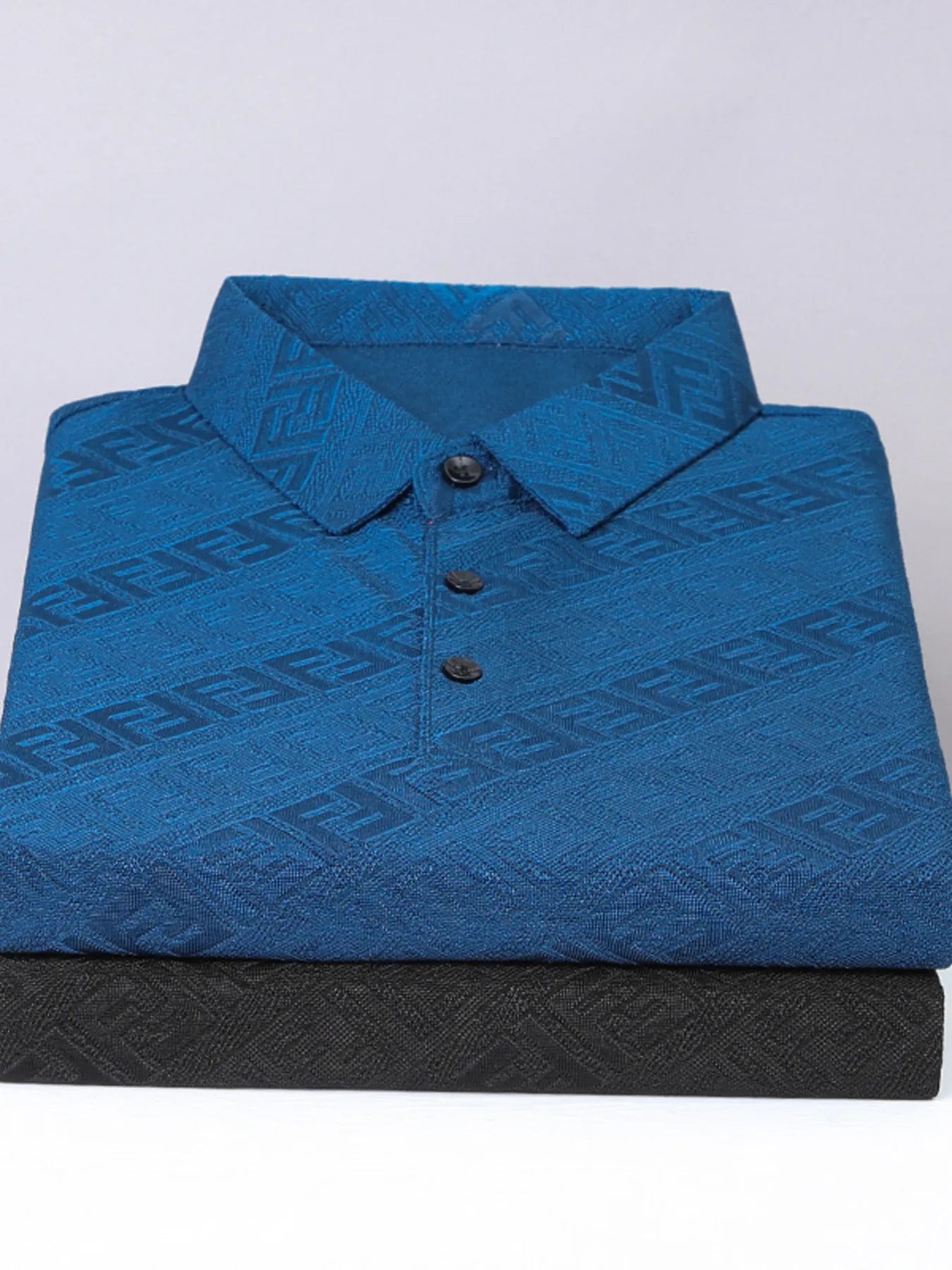 Men's Plus Size  Jacquard Pattern Short Sleeve Polo - mens-shirts by Trendsi | Available at Handbags Specialist Headquarter