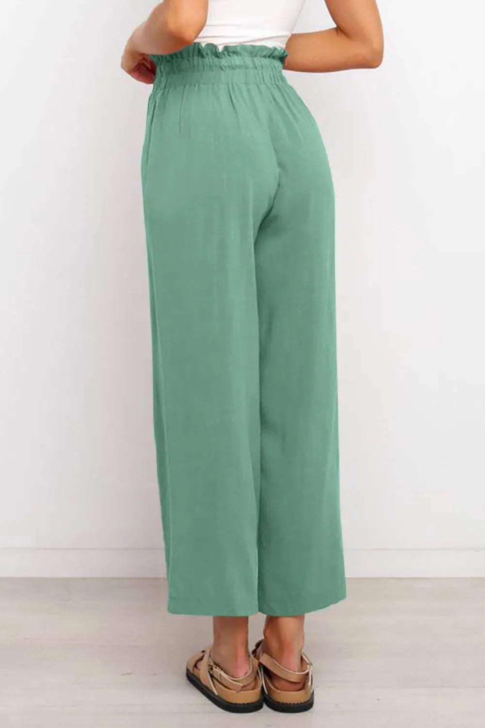 Drawstring Paperbag Waist Wide Leg Pants - Women Pants by Trendsi | Available at Handbags Specialist Headquarter