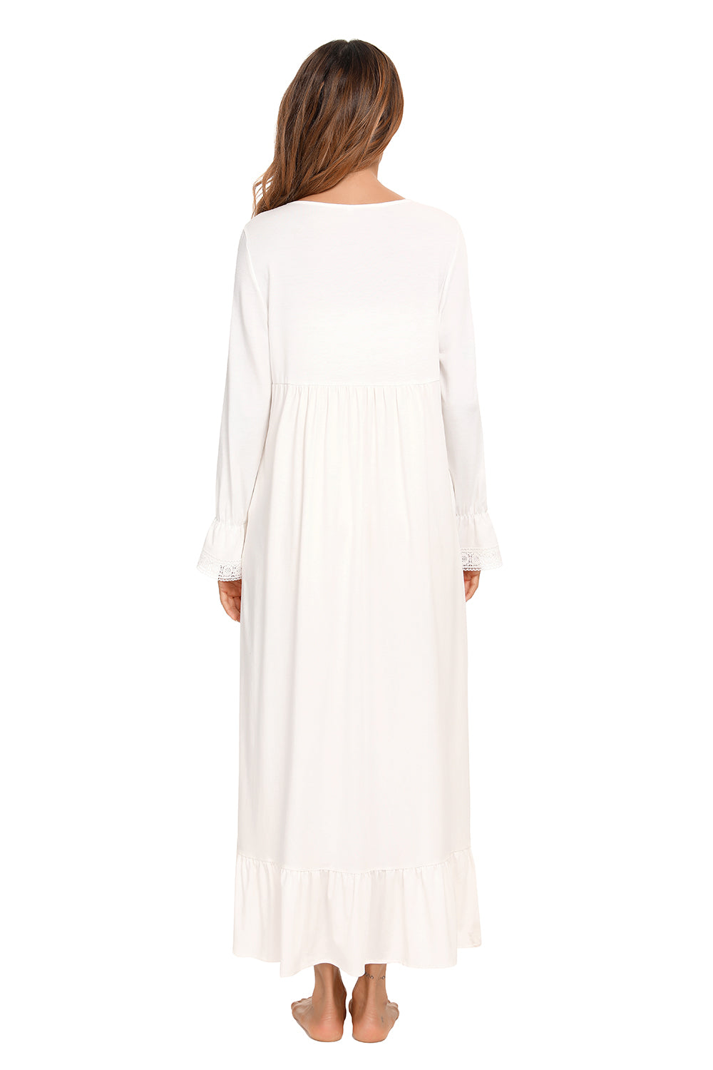 Lace Detail Square Neck Flounce Sleeve Night Dress - Sleepwear by Trendsi | Available at Handbags Specialist Headquarter