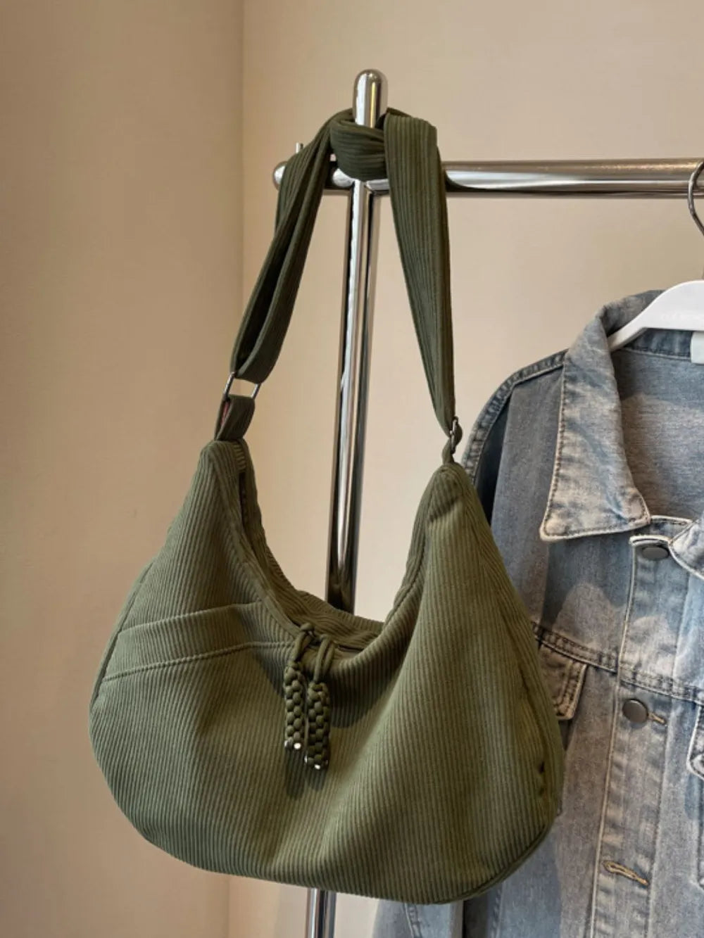 Ribbed Adjustable Strap Shoulder Bag - Handbags by Trendsi | Available at Handbags Specialist Headquarter