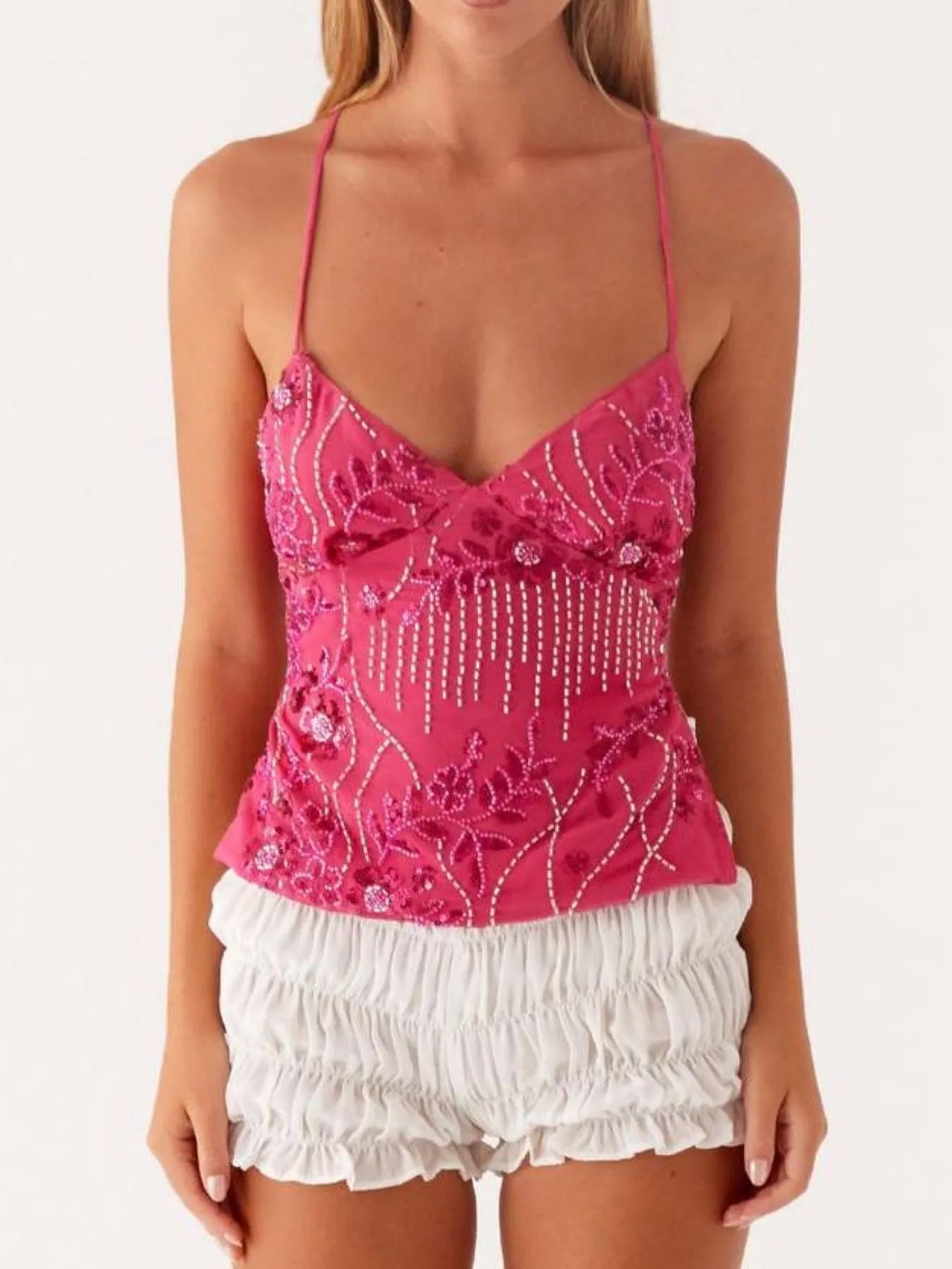 Crisscross Back V-Neck Cami - Tops by Trendsi | Available at Handbags Specialist Headquarter