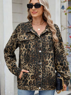 Leopard Print Oversized Denim Jacket - Tops by Trendsi | Available at Handbags Specialist Headquarter