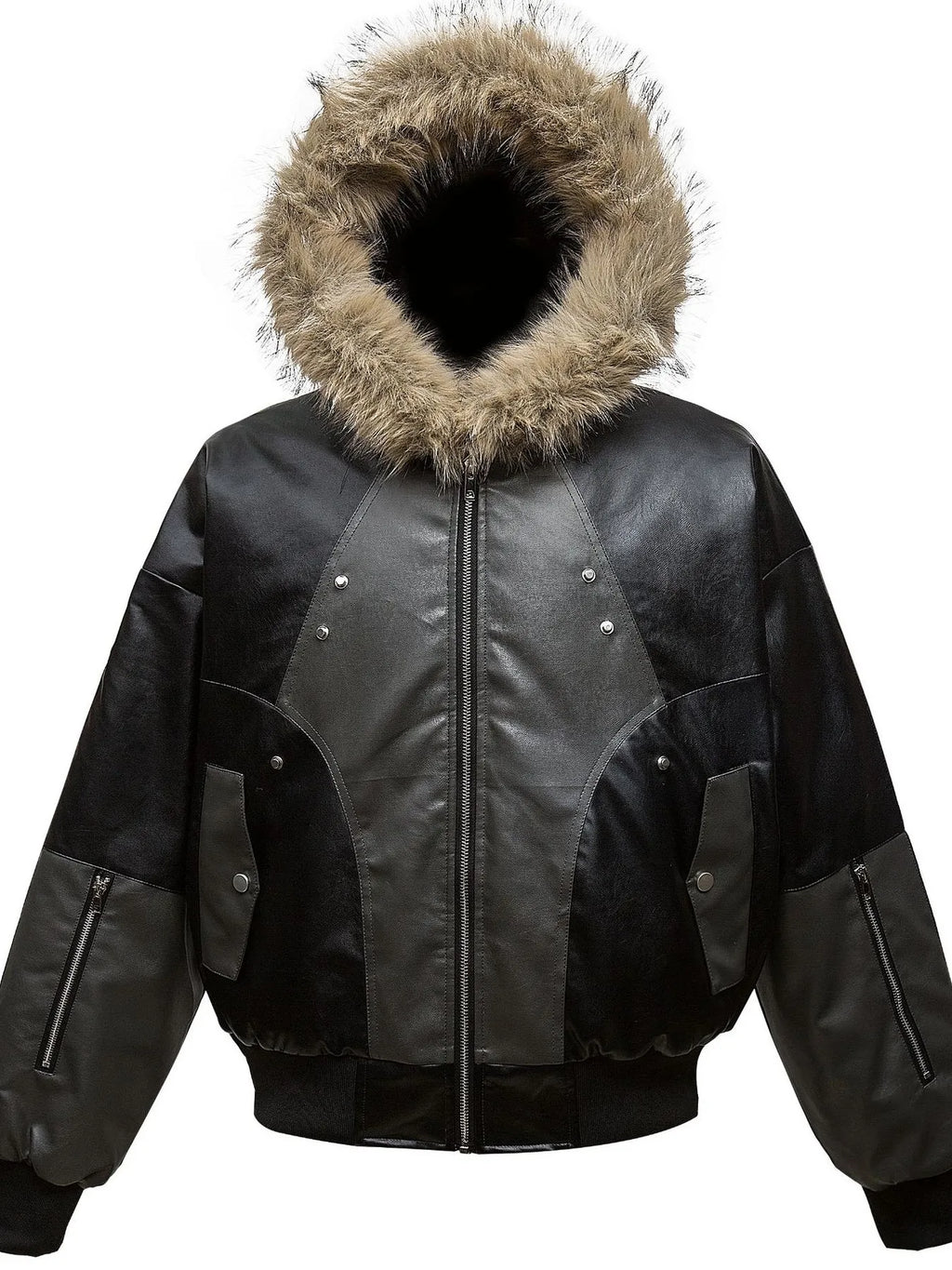 Men's Faux Fur Hooded Contrast Bomber Jacket - Men's jackets by Trendsi | Available at Handbags Specialist Headquarter