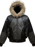 Men's Faux Fur Hooded Contrast Bomber Jacket - Men's jackets by Trendsi | Available at Handbags Specialist Headquarter