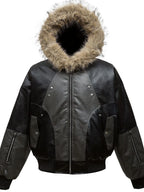 Men's Faux Fur Hooded Contrast Bomber Jacket - Men's jackets by Trendsi | Available at Handbags Specialist Headquarter