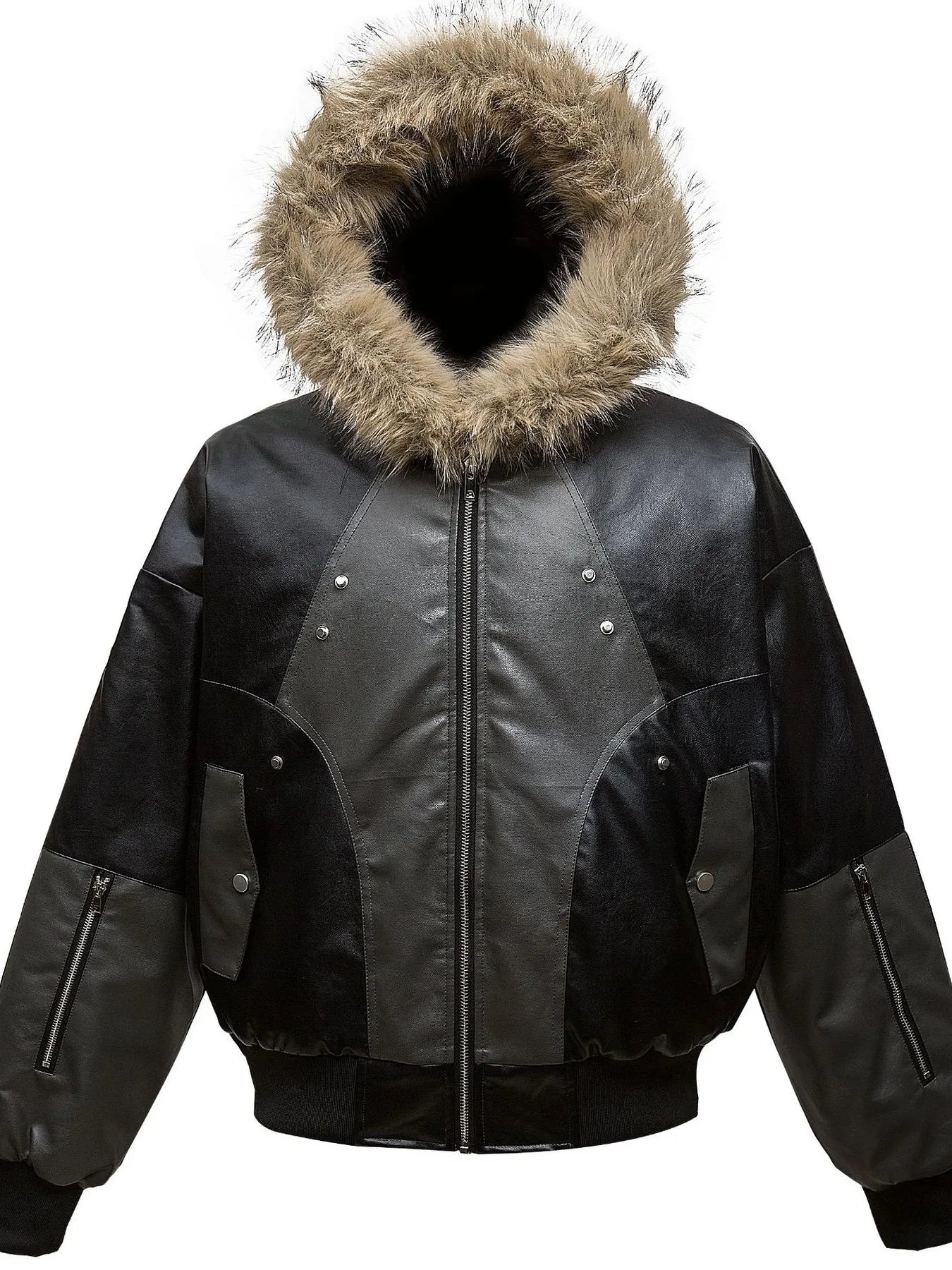 Men's Faux Fur Hooded Contrast Bomber Jacket - Men's jackets by Trendsi | Available at Handbags Specialist Headquarter