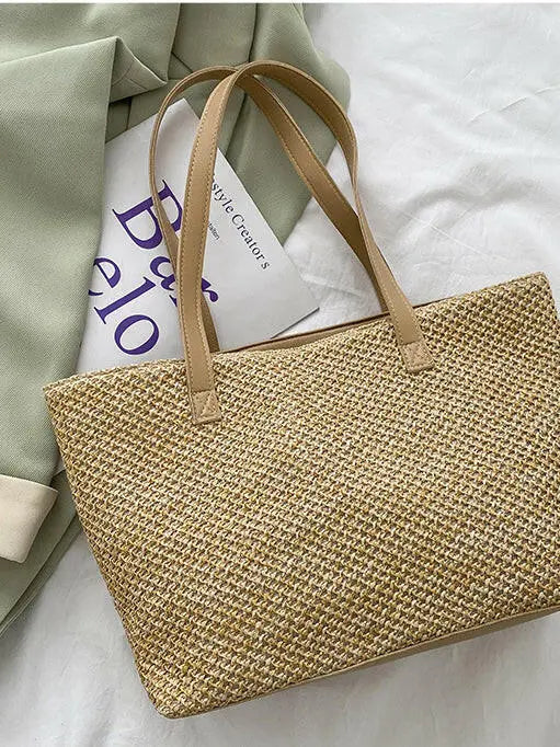 Solid Color Woven Tote Bag - Tote Bag by Trendsi | Available at Handbags Specialist Headquarter