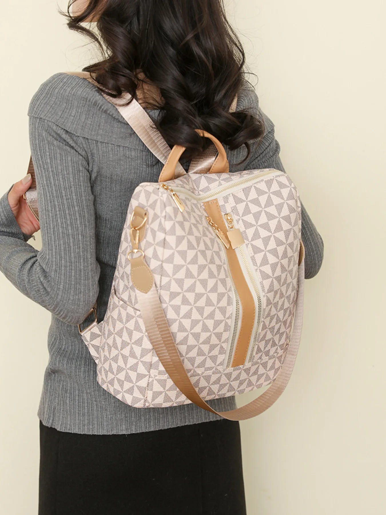 Geometric Pattern Backpack Bag - Leather Backpack Bag by Trendsi | Available at Handbags Specialist Headquarter
