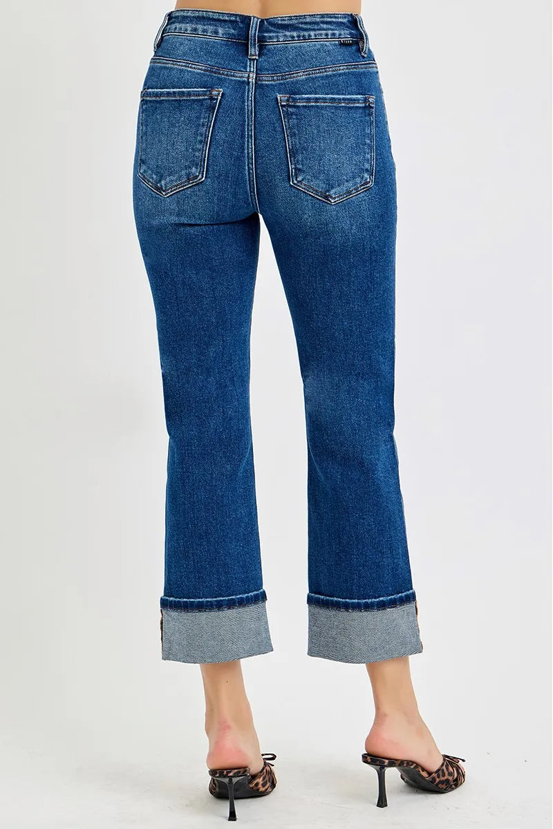RISEN Full Size High Rise Ankle Straight Cuffed Jeans Plus Size - Women / Jeans & Denim by Trendsi | Available at Handbags Specialist Headquarter