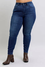Judy Blue Full Size Mid Rise Skinny Jeans with Raw Hem Plus Size - Women / Jeans & Denim by Trendsi | Available at Handbags Specialist Headquarter
