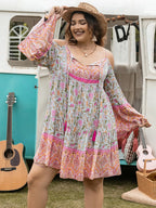 Plus Size Printed Long Sleeve Mini Dress - Dresses by Trendsi | Available at Handbags Specialist Headquarter