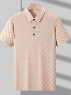 Men's Plus Size Checkered Pattern Short Sleeve Casual Polo Shirt - Men's Polo shirt by Trendsi | Available at Handbags Specialist Headquarter