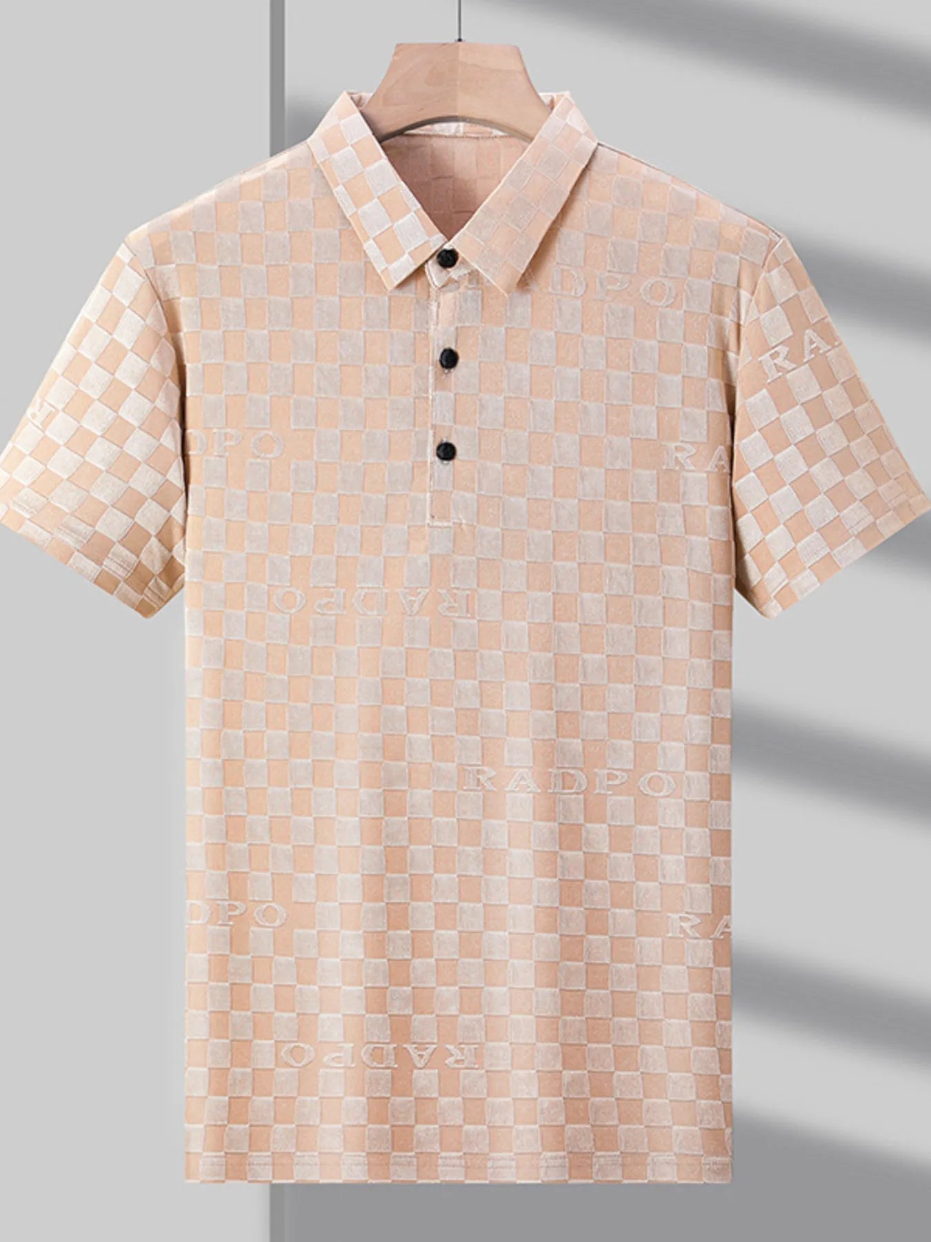 Men's Plus Size Checkered Pattern Short Sleeve Casual Polo Shirt - Men's Polo shirt by Trendsi | Available at Handbags Specialist Headquarter