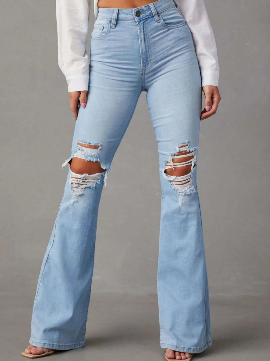 Distressed Jeans with Pockets - Women / Jeans & Denim by Trendsi | Available at Handbags Specialist Headquarter