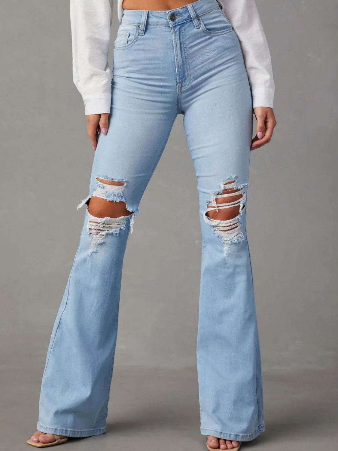 Distressed Jeans with Pockets - Women / Jeans & Denim by Trendsi | Available at Handbags Specialist Headquarter