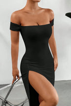 Off Shoulder Slit Maxi Dress - Maxi Dress by Trendsi | Available at Handbags Specialist Headquarter
