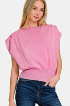 Zenana Washed Boat Neck Bottom Banded Dolman Sleeve Top -  by Trendsi | Available at Handbags Specialist Headquarter