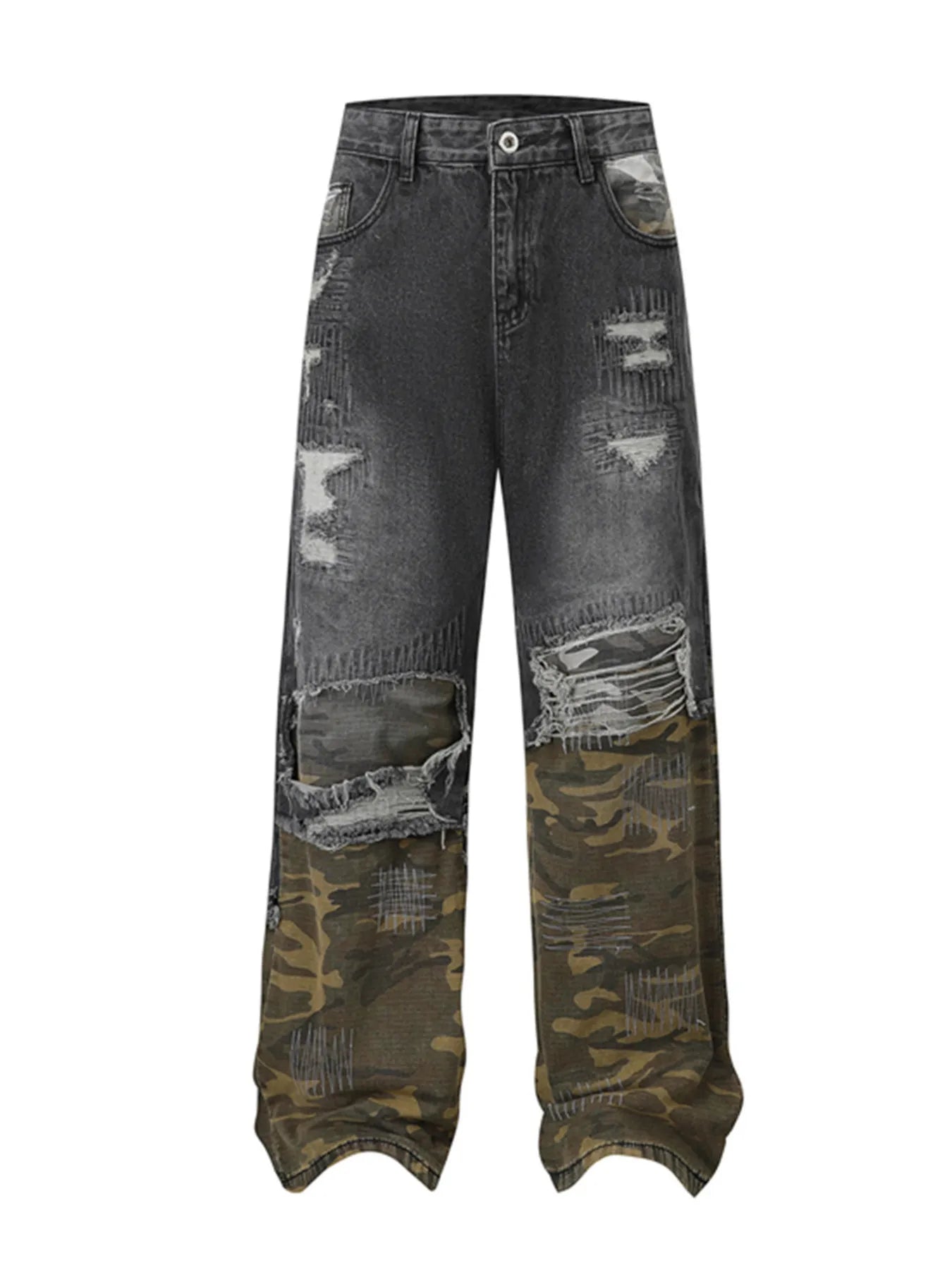 Men's Full Size Distressed Denim Jeans with Camo Patchwork Detailing Plus Size - Women / Jeans & Denim by Trendsi | Available at Handbags Specialist Headquarter